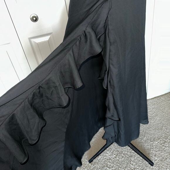 Black Ruffle Dress With Side Split - Picture 3 of 7